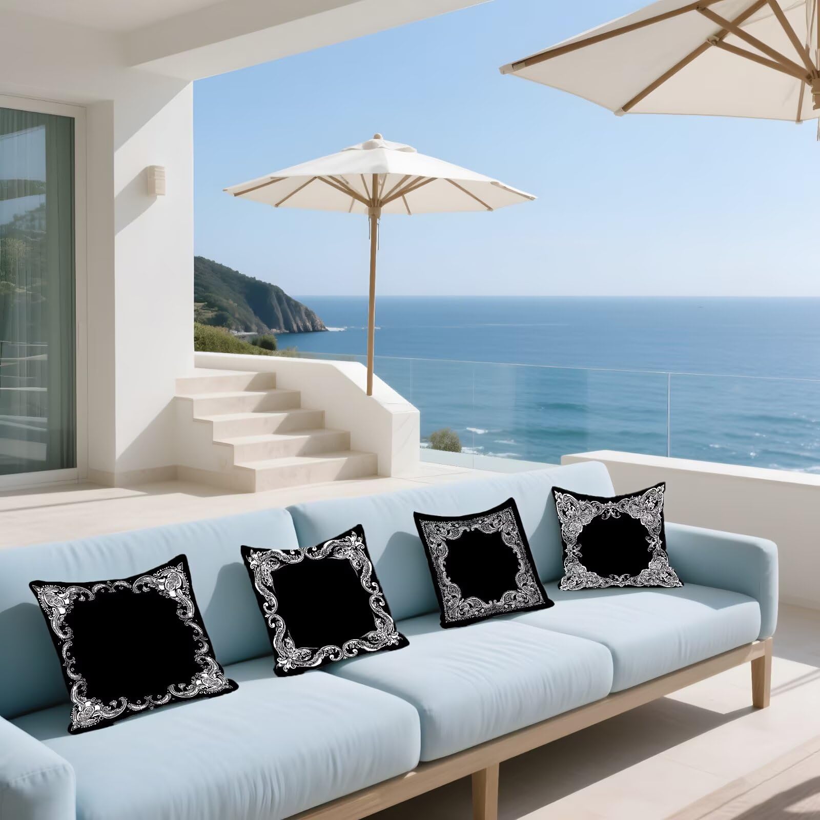 Cojines Sofa Fundas Cojines 70x70cm SúPer Suave Cojin En blanco y negro Sencillez Juego de 4, Fundas Almohada Impermeable Exterior, Interior Y Exterior Cojin Decor, Para JardíN Sillaterraza P-209