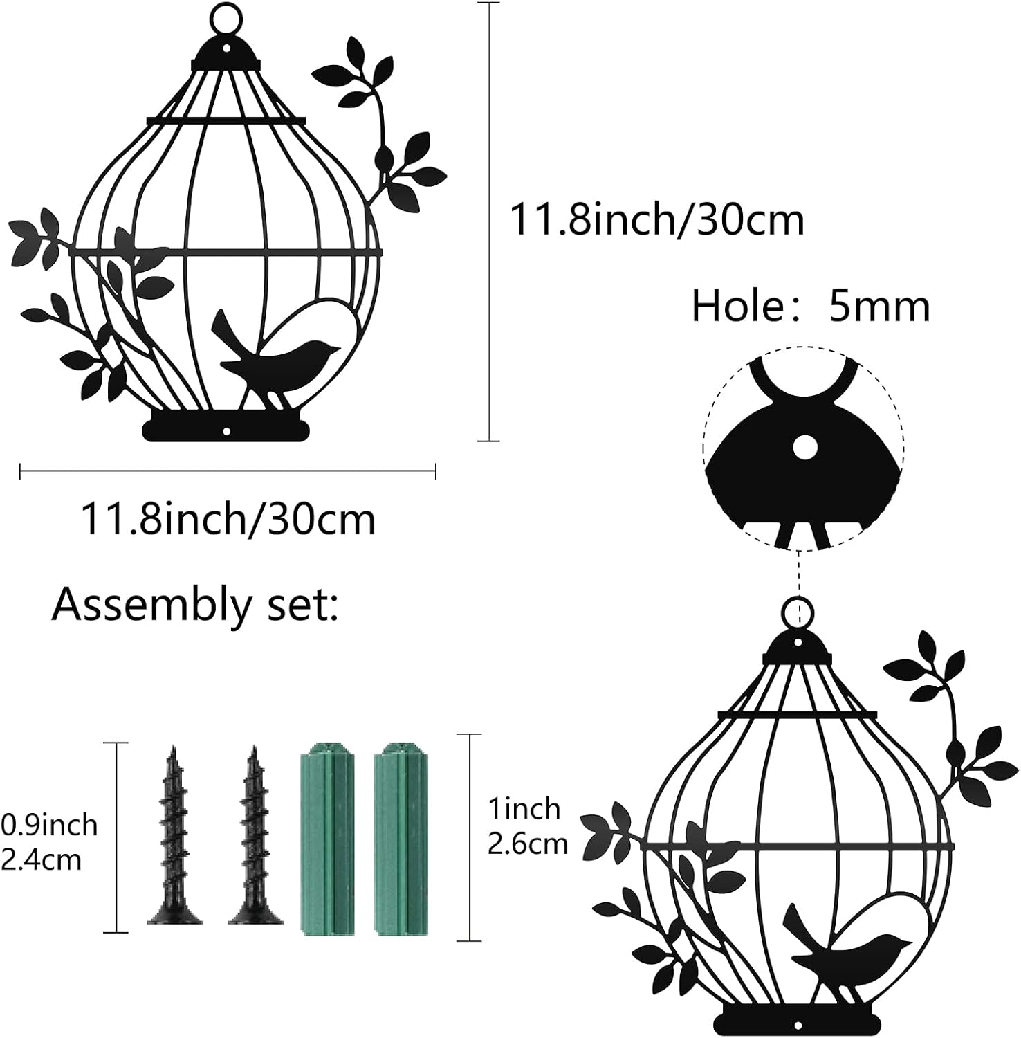 CREATCABIN Bird Metal Wall Art Birdcage Wall Decor Black Wall Sculptures Decorative Hanging Plaques Ornaments Iron Abstract for Home Living Room Kitchen Bathroom Bedroom Housewarming Office 11.8 Inch