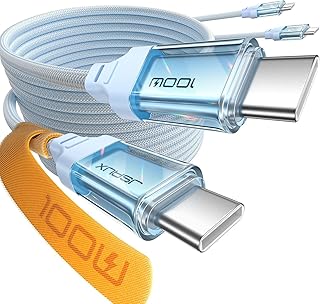 كابل شحن سريع CC0057 100 وات USB C إلى USB C بطول 2 متر متوافق مع ايفون 15 15 بلس 15 برو 15 برو ماكس سامسونج S24 S23 بلس S23 الترا كاربلاي ماك بوك ايباد برو اير بكسل أزرق من جيه سوكس