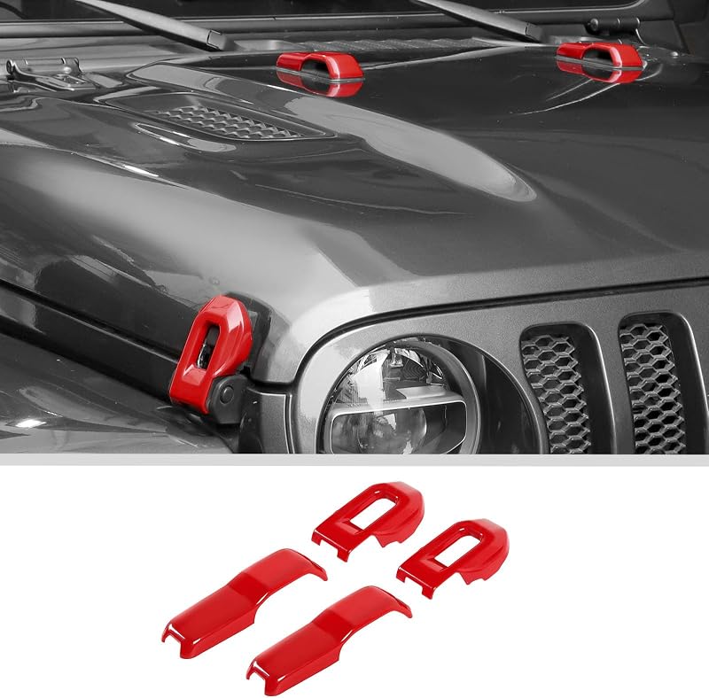 Capa decorativa para trava e dobradiça do capô JWWY vermelha para Jeep Wrangler JL JLU e Gladiator JT – 4 peças