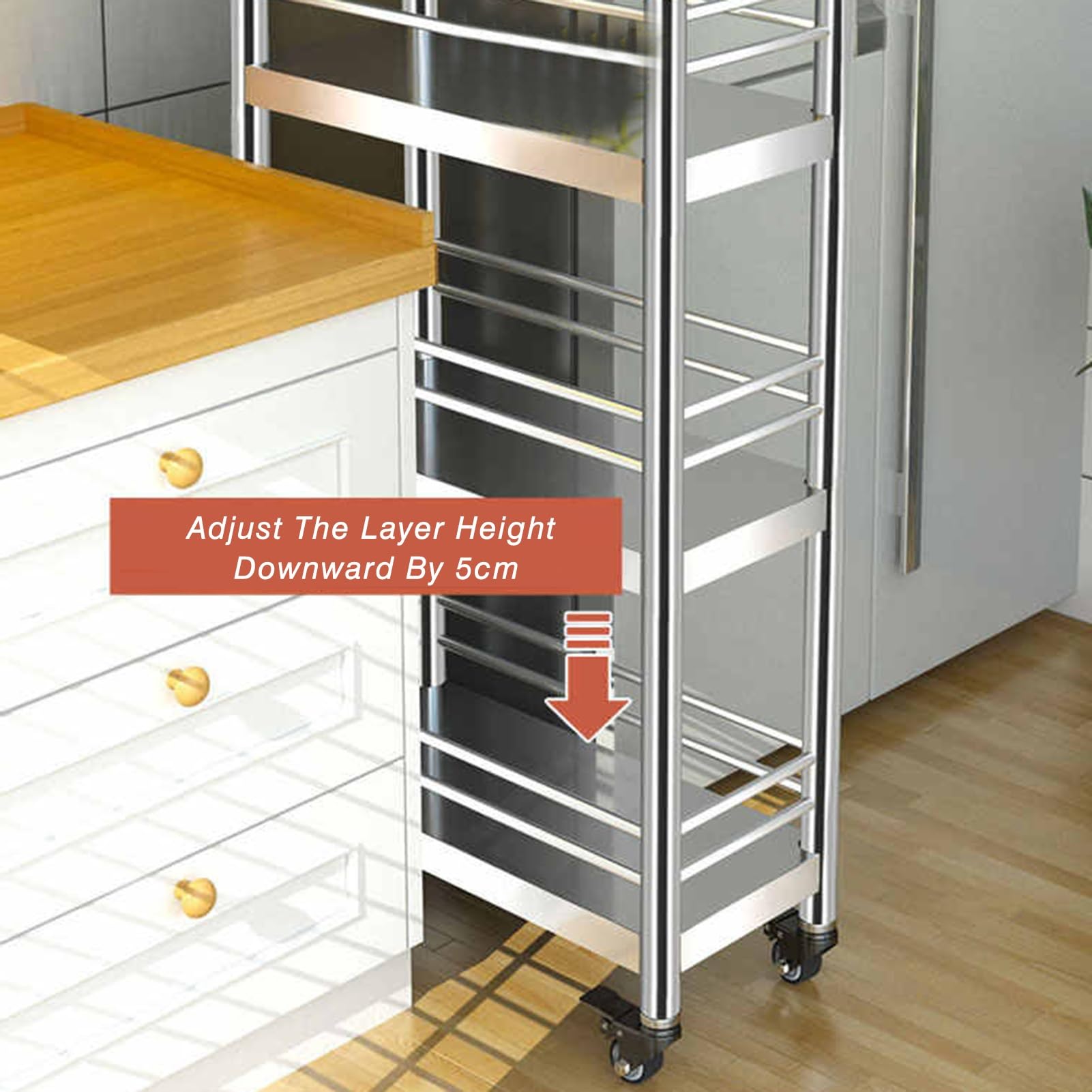 Carrello portaoggetti sottile con 4 ruote dei freni, a 3 ripiani, stretto, per bagno e lavanderia, salvaspazio, 102 x 60 x 20 cm