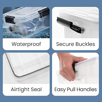 Iris Ohyama, set of 2 airtight storage box – All-Weather AT-LD – plastic, transparent, 2 x 70 l, U 59 x G 39 x Y 38 cm