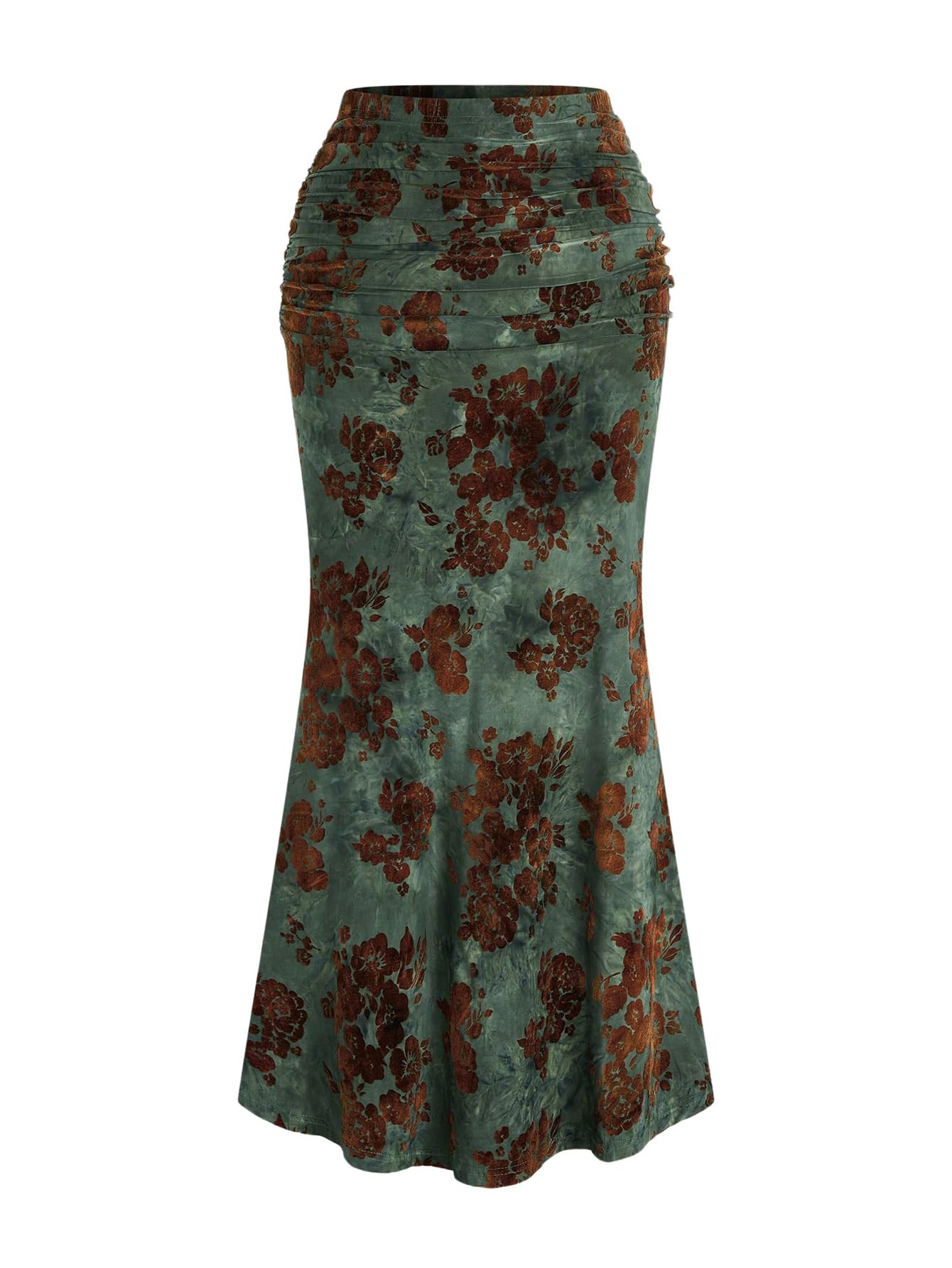 MakeMeChic Womens Plus Size Floral Maxi Skirt High Waist Ruched Fishtail Bodycon Skirts