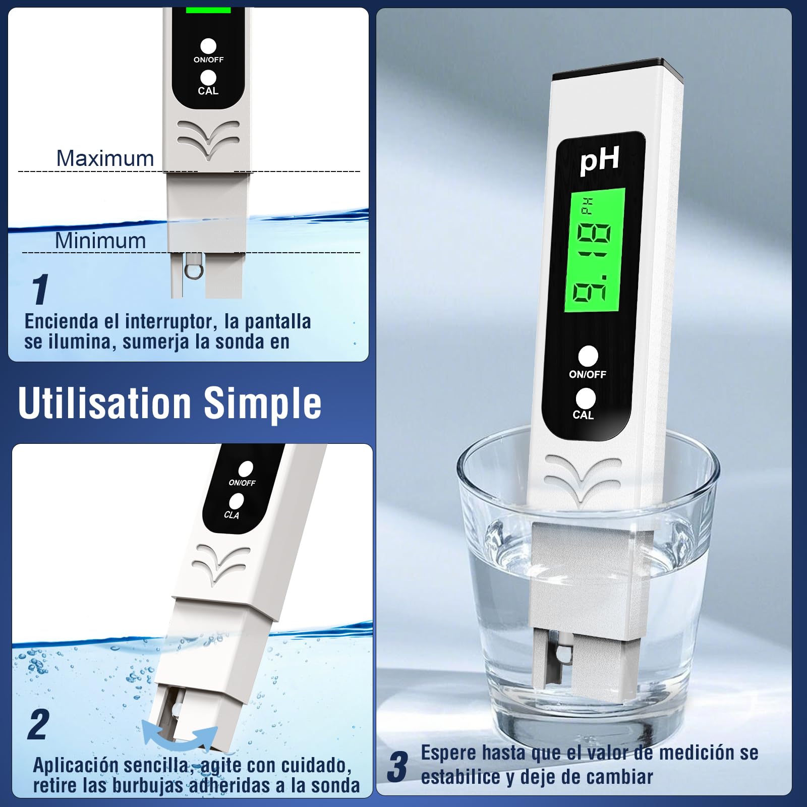 Medidor de pH de alta Precisión ± 0,01 para Piscina y Agua Potable con Pantalla LCD