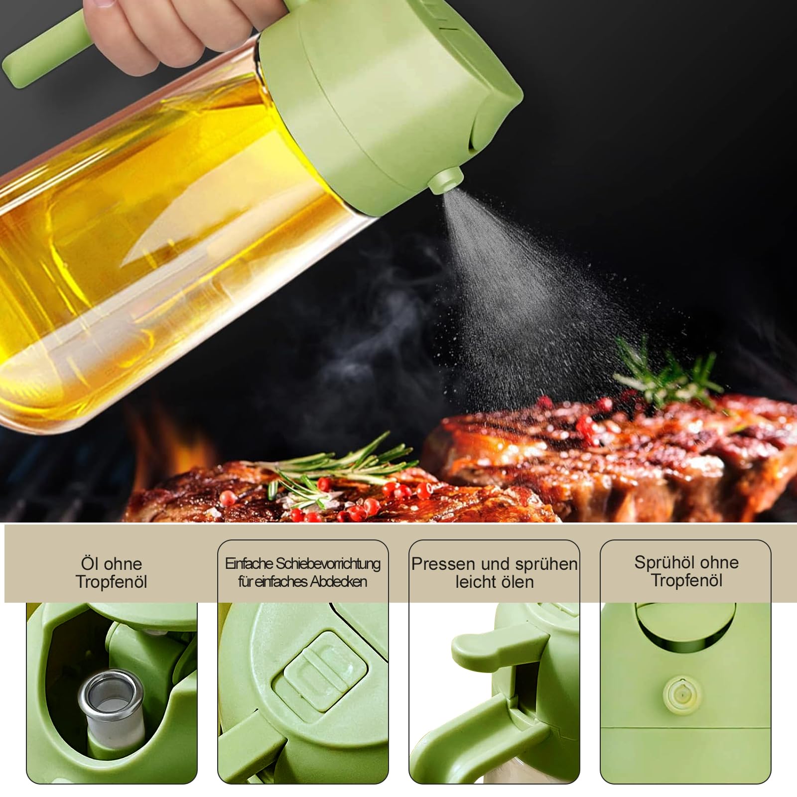 Olivenöl-Spenderflasche Aus Glas – 2-in-1 Sprüh- & Gießfunktion, 470 Ml, Tropffrei In Weiß
