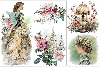 PLIGREAT 3 Sheets Vintage Lady Floral Rub on Transfers for Furniture Victorian Style Antique Flower Lamp Rub on Stickers for Wardrobe Drawer Cabinet Ceramic Crafts Decorative Transfer Stickers