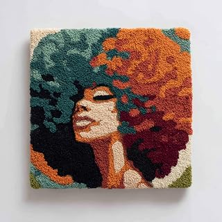 DIY Punch Needle Kits African Woman with Colorful Afro Hair 20x20cm-1 | Wooden Frame Easy for Beginners Yarn Embroidery Starter Set Stress Relief Craft Hobby Home Decoration
