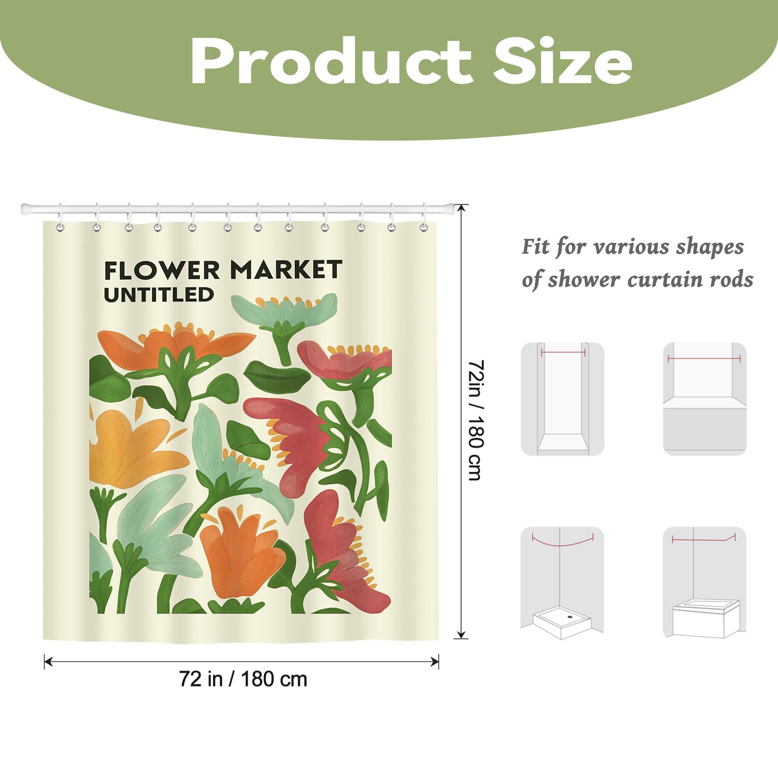 BREASOME Abstract Floral Shower Curtain 180 x 180 cm Aesthetic Matisse Boho Shower Curtain for Bathroom Decor Mould Proof Waterproof Polyester Fabric Bath Curtain with 12 Hooks - Image 2