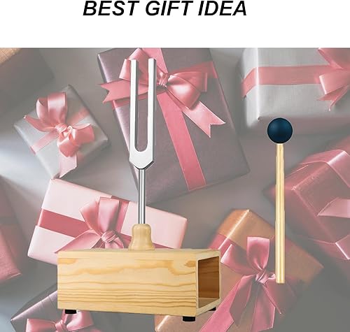 Vista 24 de MIMIRACLE Solfeggio - Juego de 10 tenedores de aleación de aluminio sin peso con paño de limpieza, mazos de goma y caja de regalo para meditación