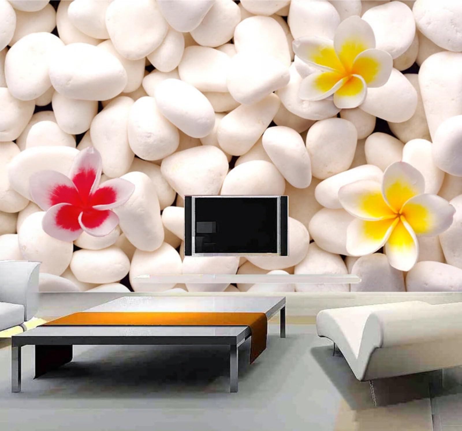 Large Creative White Pebbles Flowers 3D Wallpaper Easy Install Feature Office Living Room Sofa Bedroom TV Background Wall Decoration-350cm×256cm