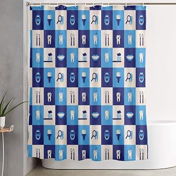 Dentist Teeth Shower Curtain 60 X 72 Inches Waterproof Bathroom Curtains Polyester Bath Curtain with Hooks Windproof Blackout Curtain for Bath