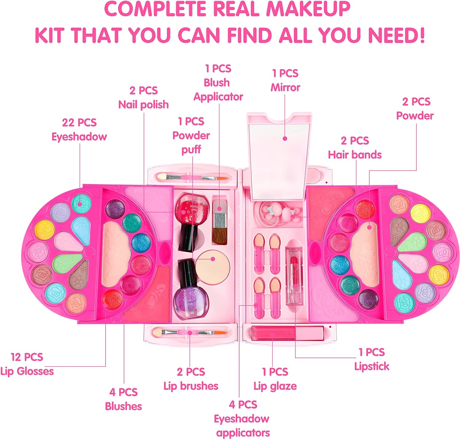 GiftInTheBox Kids Makeup kit for Girls, Washable Girls Makeup Kit for Kids with Portable Fashion Makeup Handbag, Non-Toxic Real Makeup Set for Girls - Pink: Toys & Games