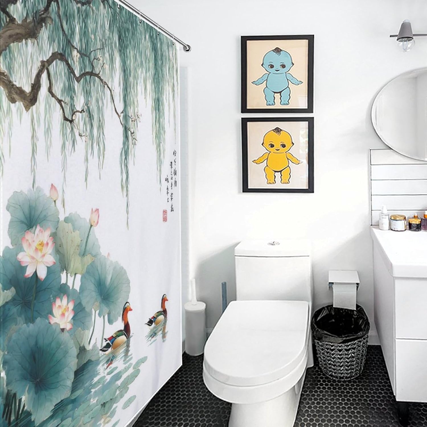 Mandarin Duck Love Bird Shower Curtain 46.85x70.87Inch（119x180cm） Polyester Bath Curtain Shower Curtains Printed Decorative