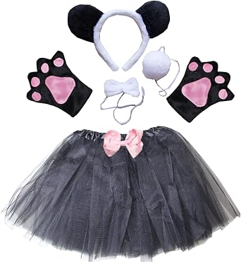 Kirei Sui Kids Animal Costume White Black Panda Tutu Ear Headband Bow Tie Tail Paws