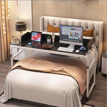 Adjustable Rolling Laptop Desk - Overbed Table with Wheels, Multi-Functional Height & Width Adjustable Writing Table for Living Room, Bedroom, and Office WorkstationsBlack