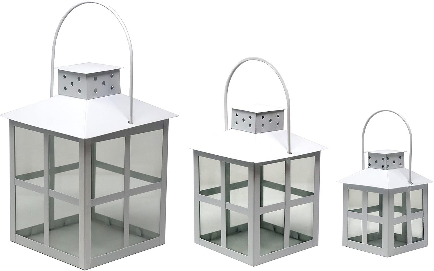 Decorative Square Carriage Style Candle Lanterns, Set of 3 (White)