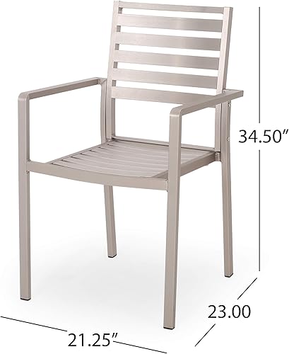 Vista 12 de Great Deal Furniture Daisy - Silla de comedor de aluminio moderna para exteriores (juego de 2), color gris metálico