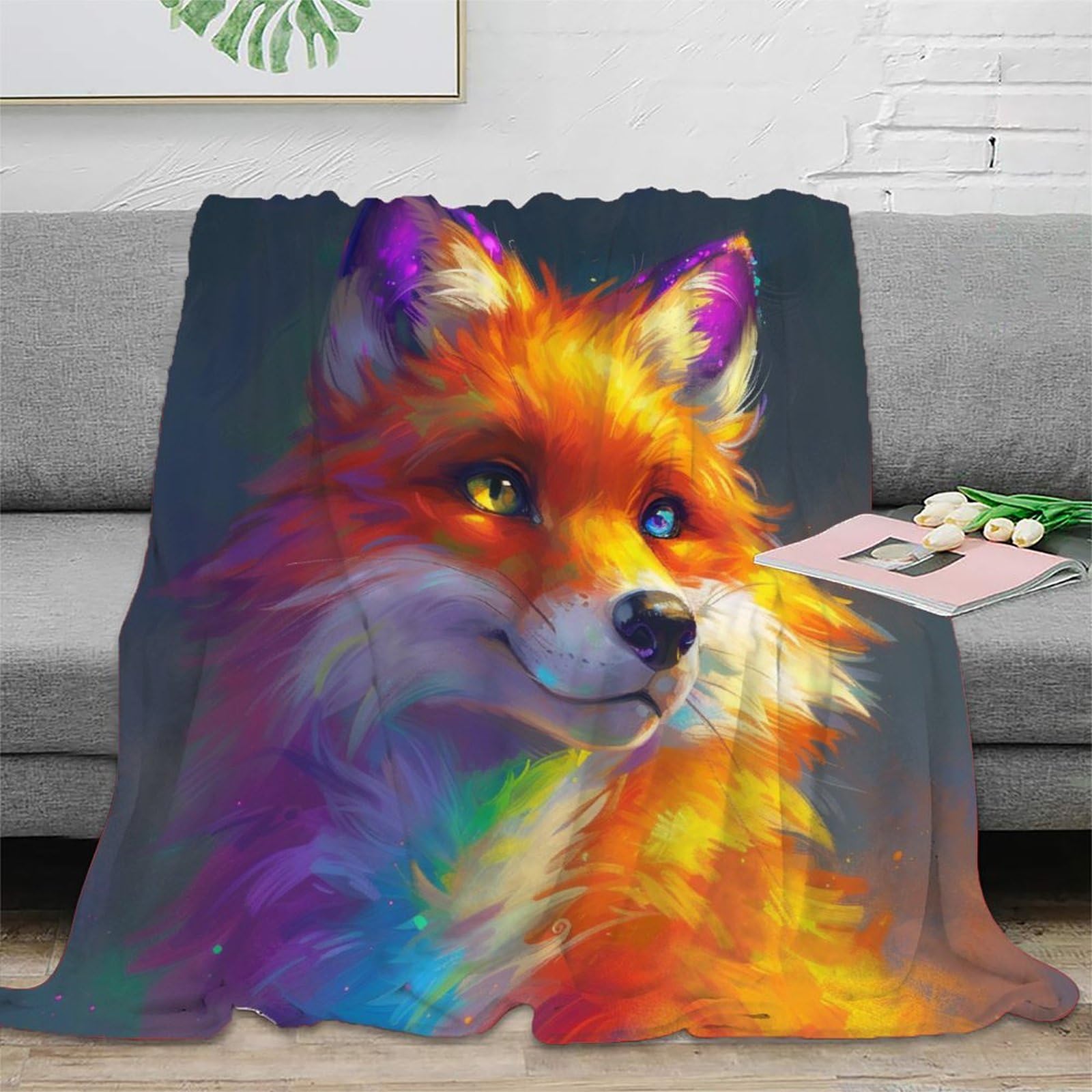Plaid renard flanelle 3D contre le froid couverture canapé douce