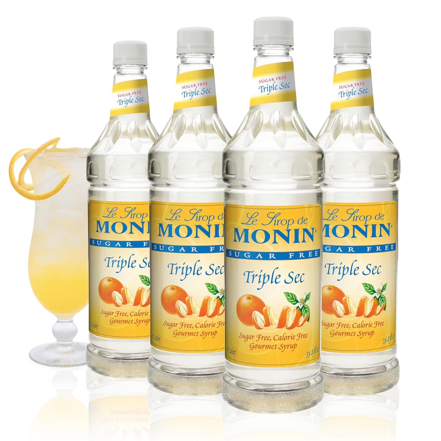 Monin - Sugar Free Triple Sec Syrup, Sweet Orange Flavor, Great for Cocktails, Mocktails, & Mochas, Gluten-Free, Non-GMO (1 Liter, 4-Pack)