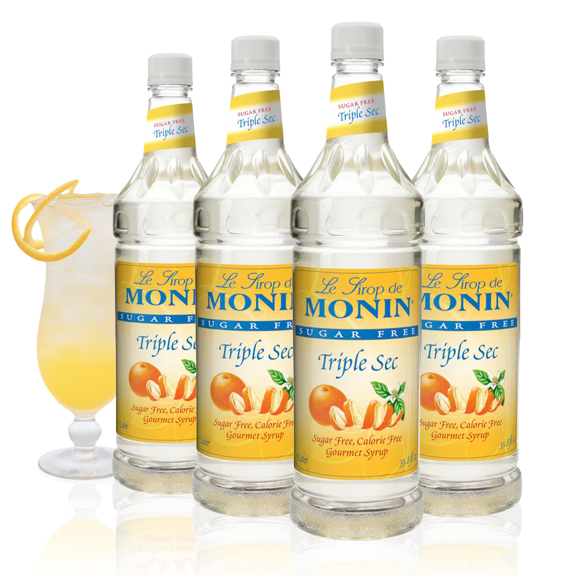 Sugar Free Triple Sec Syrup, Sweet Orange Flavor, Great for Cocktails, Mocktails, & Mochas, Gluten-Free, Non-GMO (1 Liter, 4-Pack)