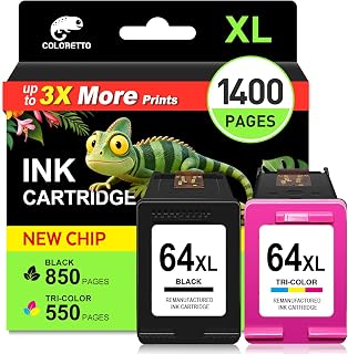 COLORETTO 64XL Black and Color Ink Cartridge for HP Printers Envy