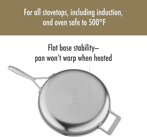 Demeyere Industry 5, 12.5-inch Stainless Steel Fry Pan with Helper Handle, 5-Ply Construction, Compatible on all Stovetops, Made in Belgium - 5