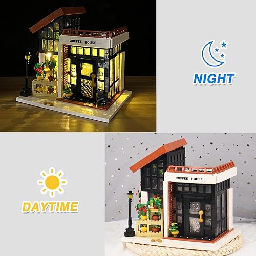 Miniatura 2 de Allhero Fishing Village Store - Juego de construcción de casa con luz LED, mini bloque de construcción de cabaña de madera, kit de juguetes de