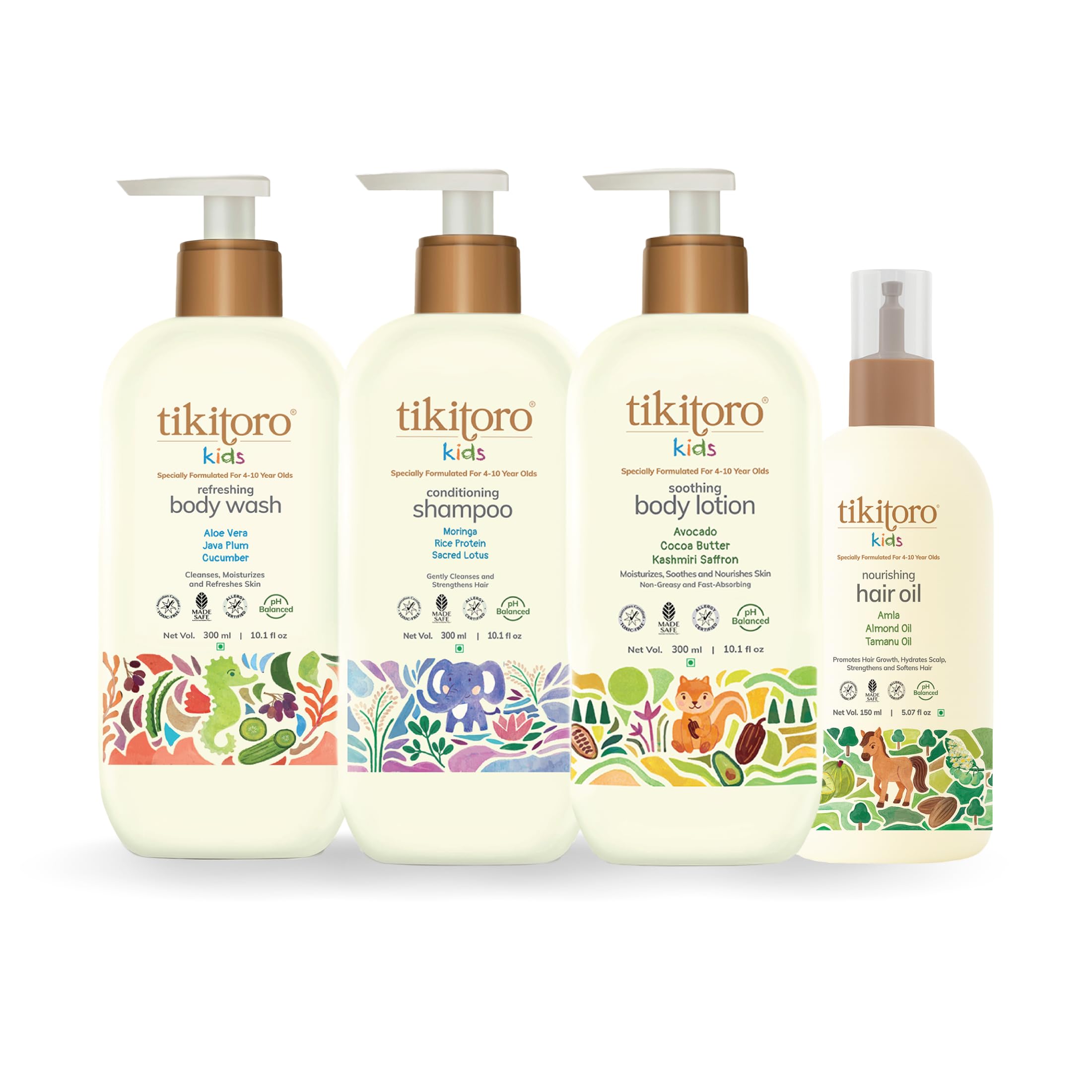 Tikitoro Kids Gentle Care Combo With Refreshing Body Wash, Soothing Body Lotion, Conditioning Shampoo, and Nourishing Hair Oil (4-10 years) (3 x 300ml & 1 x 150ml)-image-29
