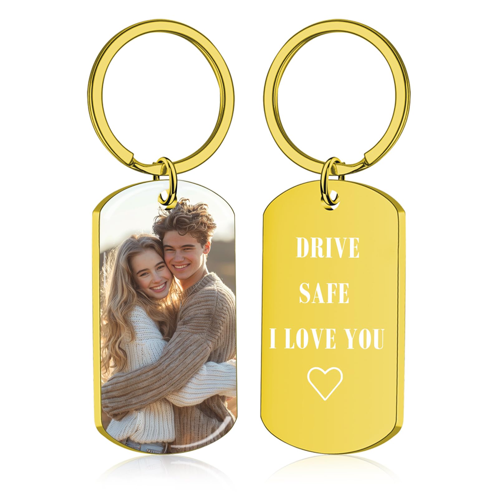 Bexoa Unisex Uv-Gold Personalised Keyring Custom Printed Engraved Text Photo Keyring For Dad Boyfriend Girlfriend Women Men Anniversary Memorial Gifts (Uv-Gold)