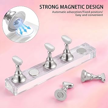 Nail Stand for Press Ons, Magnetic Fake Nail Holder for Painting Nails,Nail Stands for Nail Art with Reusable Putty Home Salon DIY Display Supplies (Silver)
