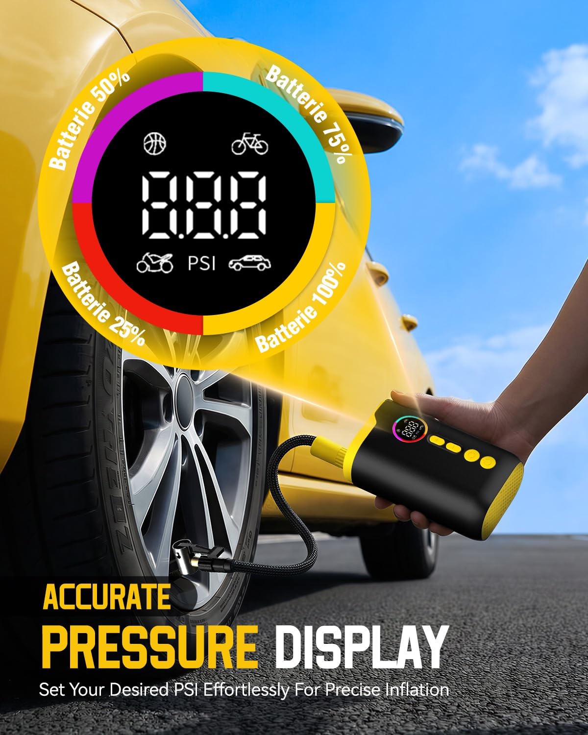 Amazon.com: NEVERLAND Tire Inflator Portable Air Compressor - 150  display picture 1