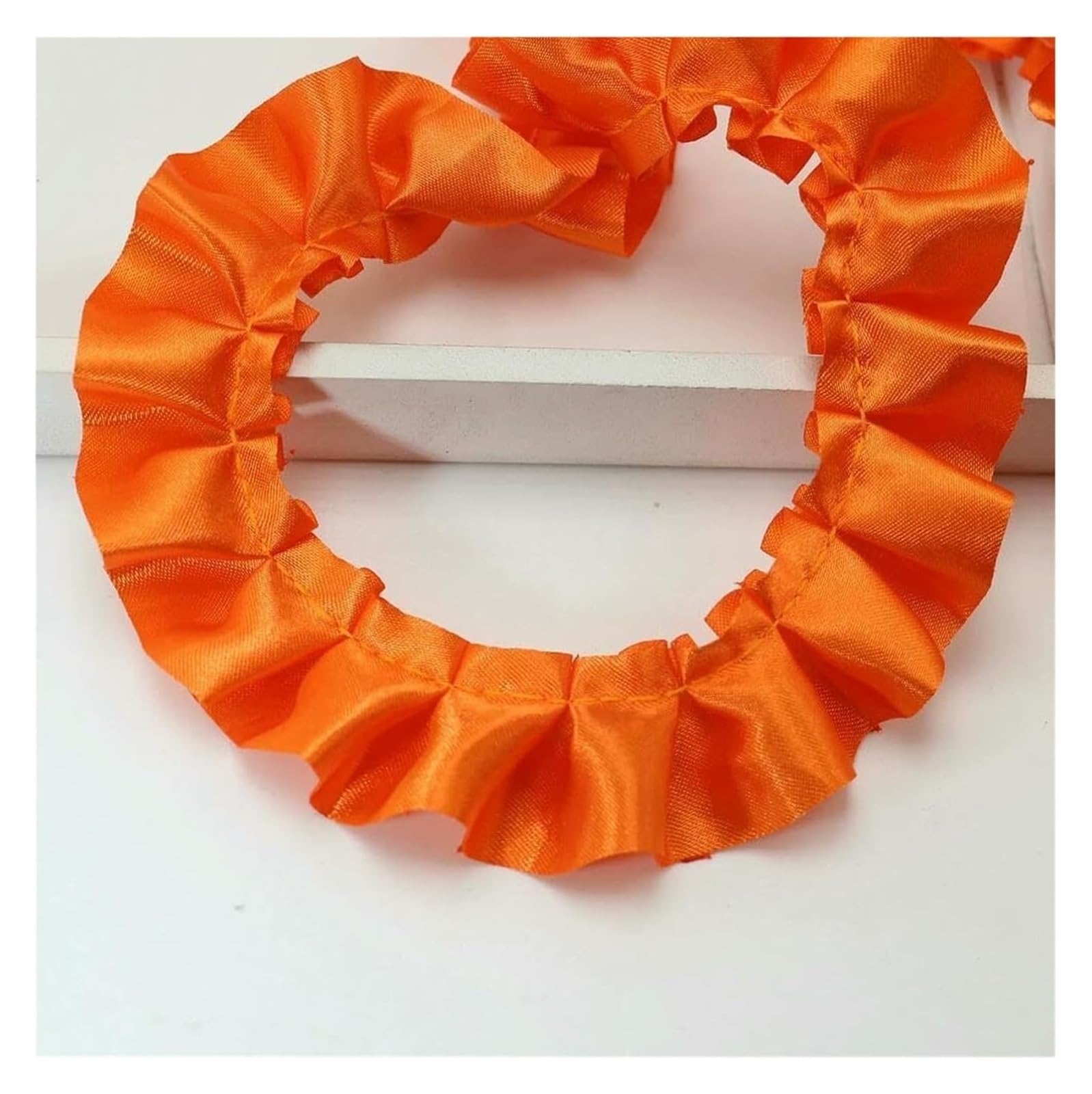 Szycie koronkowych wykończeń, Potargane plisowane koronkowe wykończenia, 10 jardów wzburzyć jednostronne satynowe wstążki do szycia(Orange)