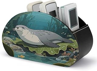 Seal PU Leather Remote Control Holder with 5 Compartments