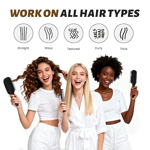 Vista 8 de Cepillo de pelo Balon para mujeres y hombres, juego de cepillo de paleta de 4 piezas, cepillo desenredante, peine para cabello largo, grueso, fino