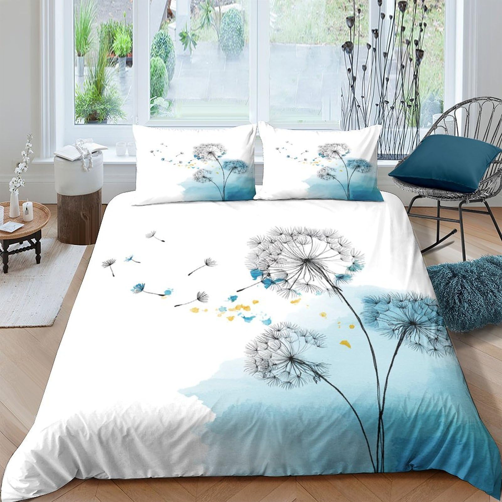 Ctjqhvkz Style-10 3D Printed Dandelion Blue Gradient Fitted Sheet Microfiber Soft Mattress Cover For Bedroom Guest Room Protector Decor Single（135X200cm）