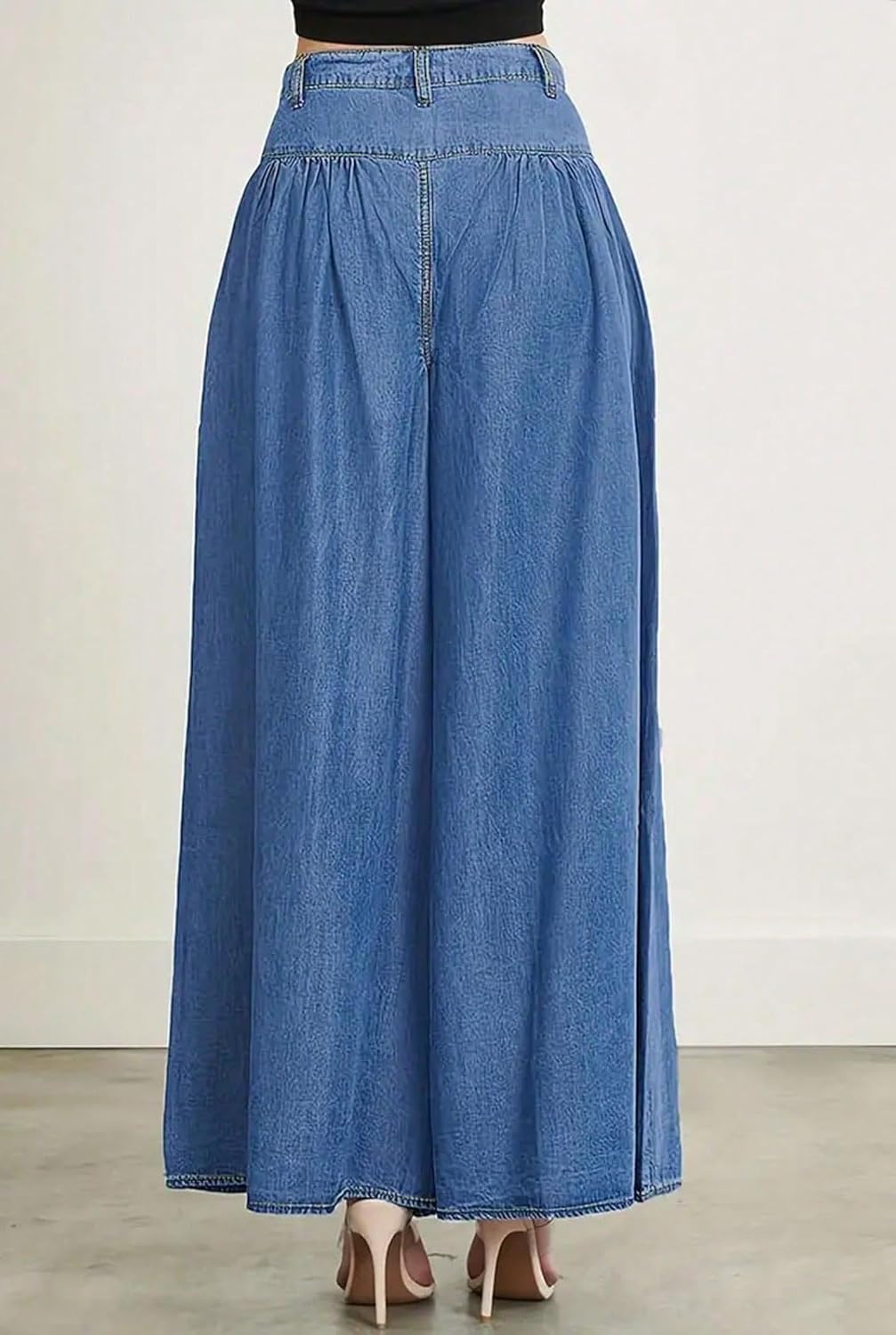 loveimgs Women Baggy Wide Leg Denim Sweatpants Y2k Elastic High Waist Boho Flare Denim Jeans Palazzo Pants