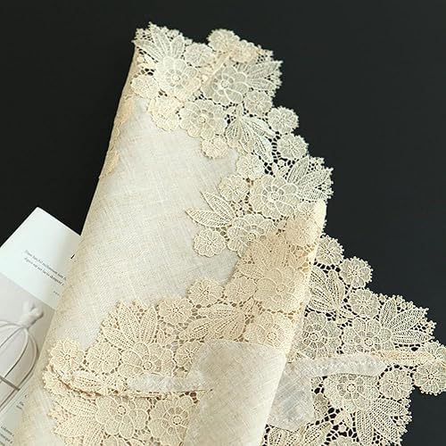 Miniatura 3 de Mantel cuadrado de encaje para mesa de noche, mantel bordado floral moderno y sencillo, para armario de TV, color beige, 26 x 26 pulgadas