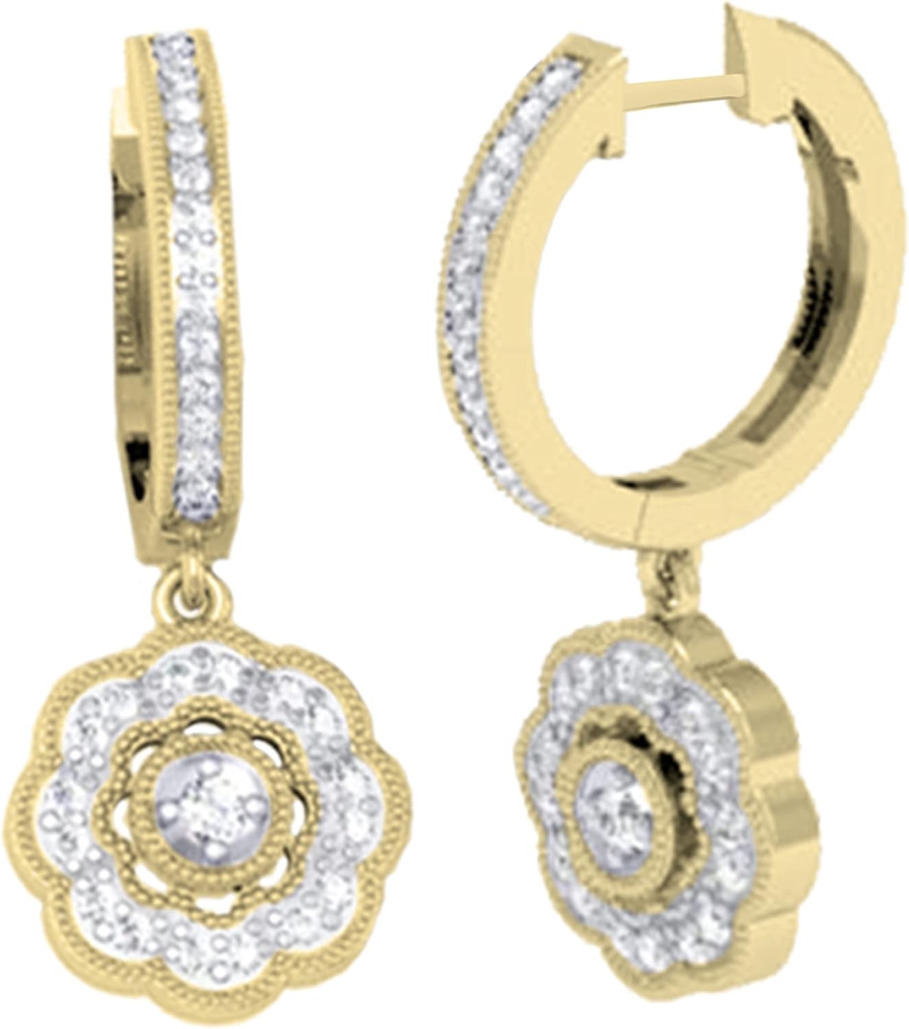 Dazzlingrock Collection 0.4tw Round Lab Grown White Diamond Vintage-Inspired Floral Drop & Dangle Earrings For Her, Available in 10K/14K/18K Solid Gold & 925 Sterling Silver