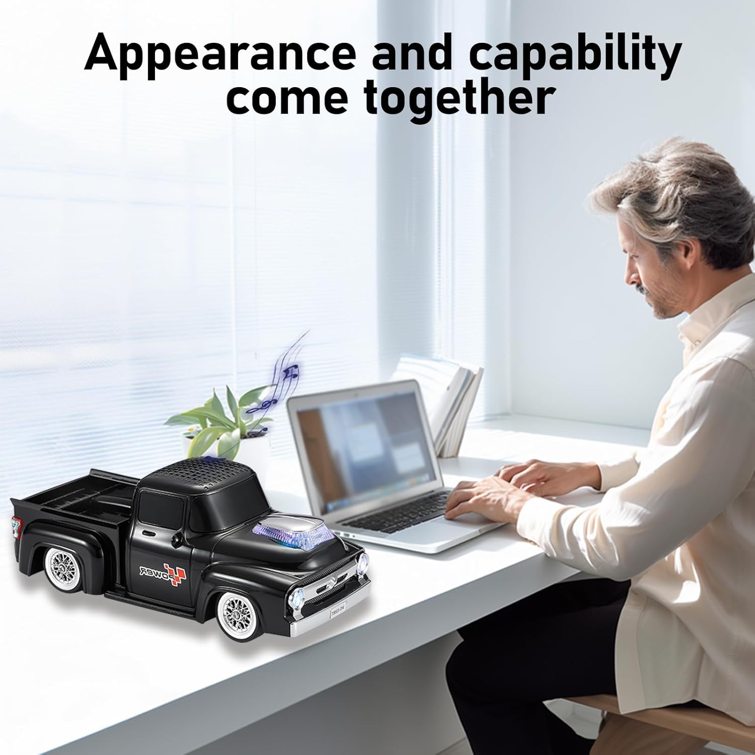 WSTER WS-538 Retro Pickup Truck Bluetooth Replica Speaker – Portable Wireless Car Model Speaker with FM, TWS, LED Party Lights, USB/TF Playback, Built-in Microphone, Type-C, Surprise Gift(Black)