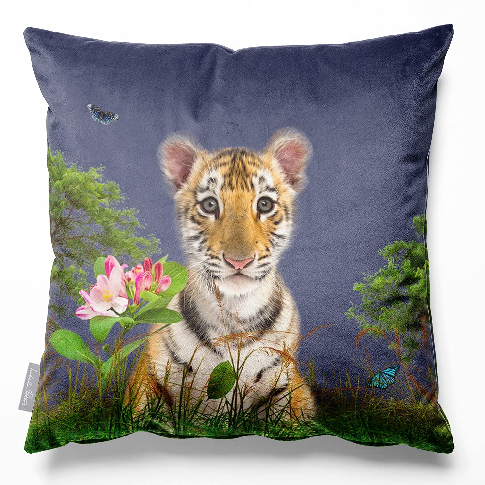 Izabela Peters Tiger Prince - Graphite Velvet Cushions - Eco-Friendly, 60 Cm, Chair & Sofa Cushions