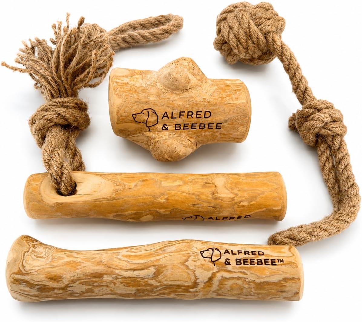 Natural Coffee Wood Slow Chew Dog Toys, 4 Pack, S-M