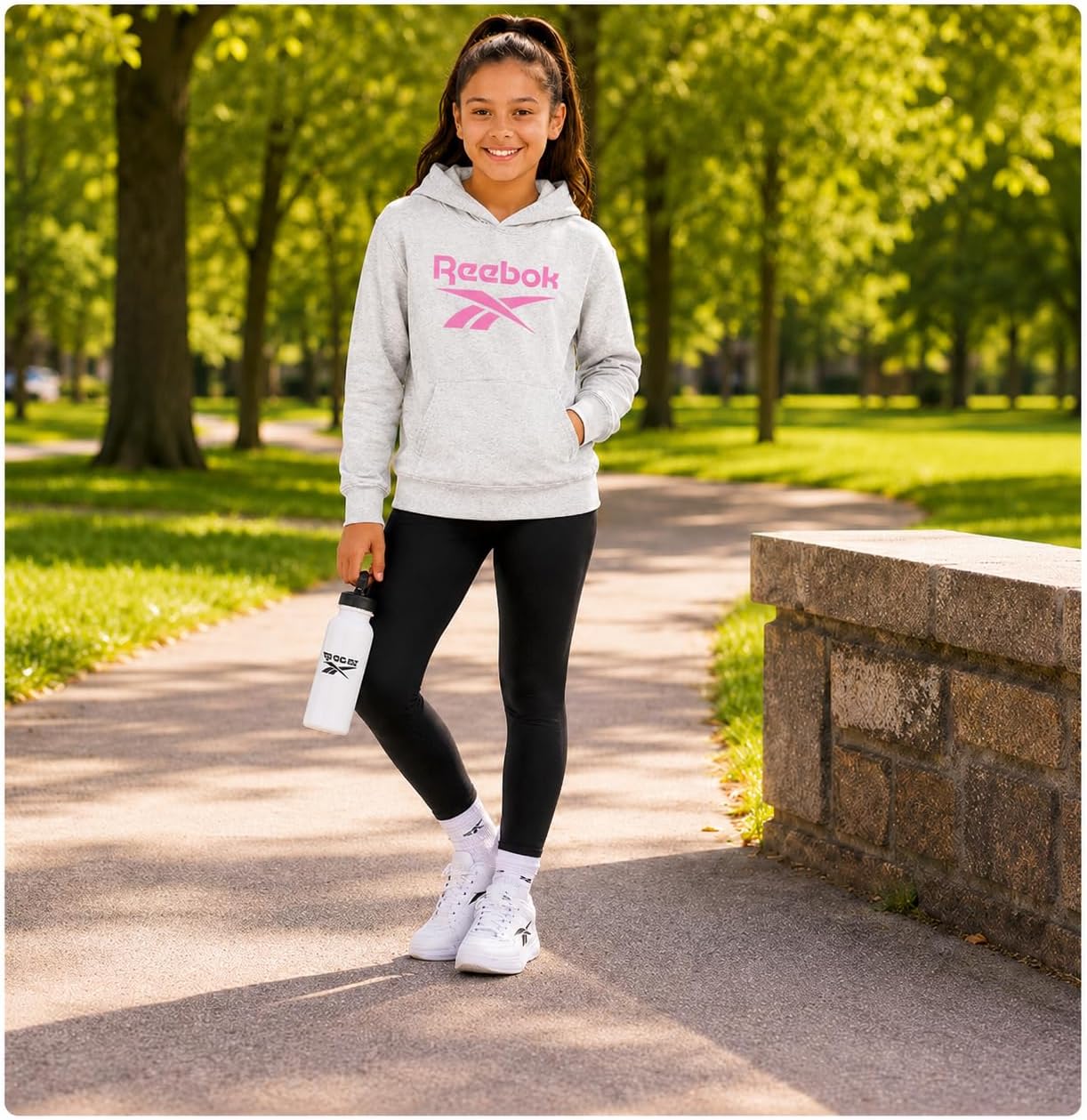 Reebok Girls Hoodie - Soft Cozy Midweight Fleece Girls Pullover Sweatshirt - Casual Fashion Kids Hoodie Fall Winter Clothes