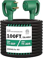 Vista 10 de STRIGHT Cable de extensión para RV de 30 amperios de 100 pies, cable de extensión de alimentación para RV NEMA TT-30P macho a TT-30R hembra de alta