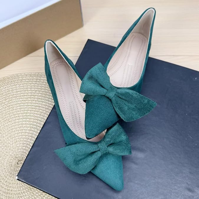 SAILING LU Bowknot Ballet Flats Cozy Womens Flat Shoes Pointy Toe Suede