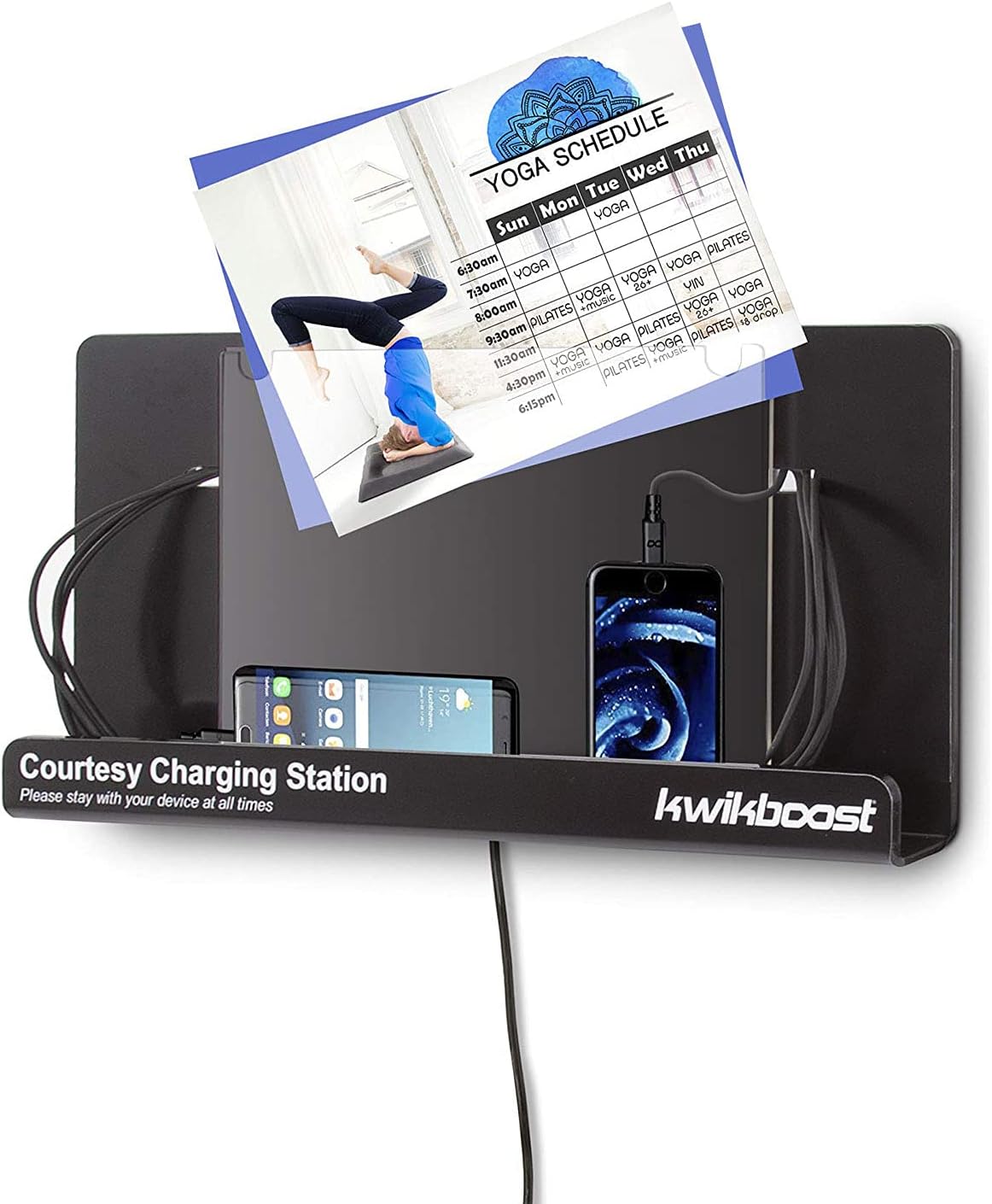 KwikBoost Wall Mounted Cell Phone Charging Station with Acrylic Sign Holder Multi