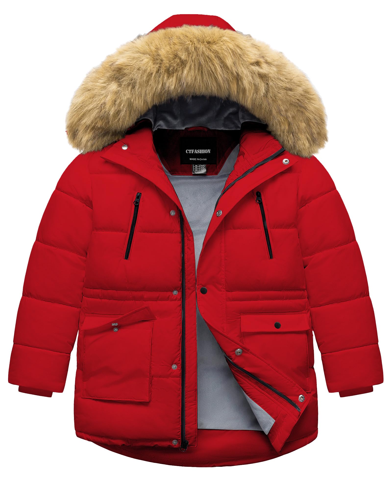 Abrigo de invierno impermeable para niños, parka gruesa con forro polar, ropa de abrigo con capucha de piel