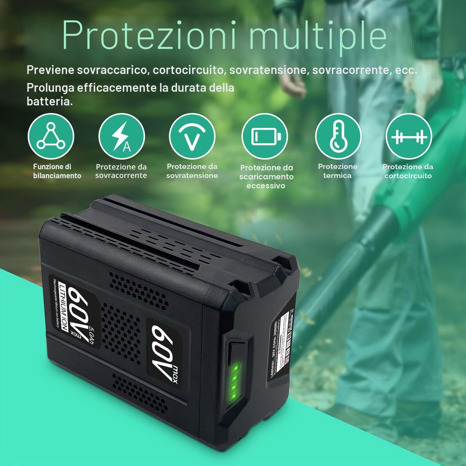 Batteria ultra potente da 60 V 5,0 AH compatibile con Greenworks Max 60 V batteria per B60A03 LB60A02 LB60A00 75 utensili prestazioni massime 60 Volt batterie per utensili elettrici senza