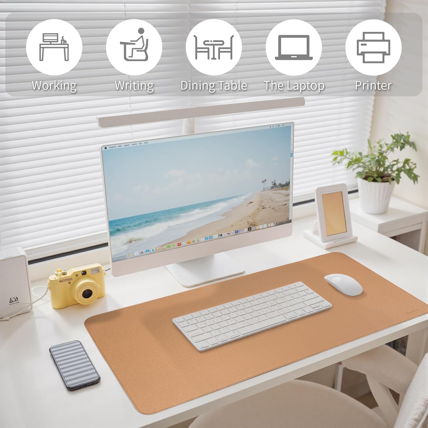 Oversized Non-Slip Desk Pad Protector with Premium Gift Box – Vegan Leather Waterproof Laptop Mat for Keyboard & Mouse, Grips Desk Firmly – Large Office Pad– Caramel Brown