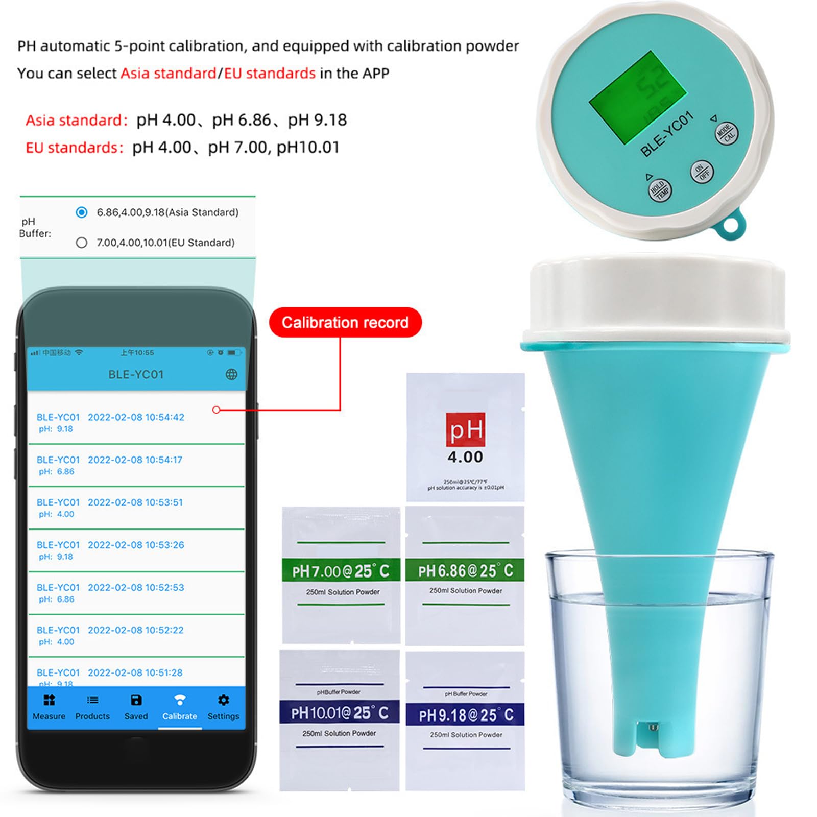 Tester wody w basenie z Bluetooth, cyfrowy miernik pH/EC/zasolenia/ORP/temperatury/chloru 6 w 1, analizator jakości wody, do basenów wanny z hydromasażem, kąpiele spa
