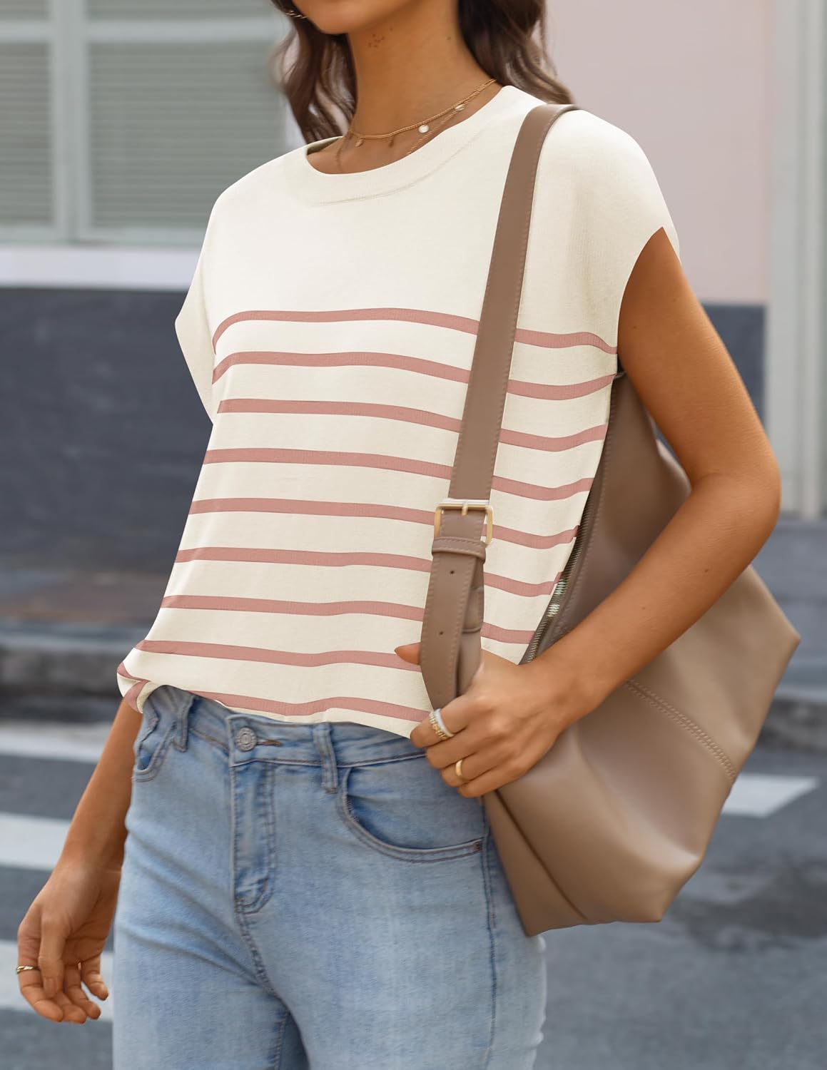 MIROL Women's Spring Tops 2026 Summer Striped Shirts Lightweight Loose Cap Sleeve Sweater Trendy Dressy Casual Work Blouses - Image 3